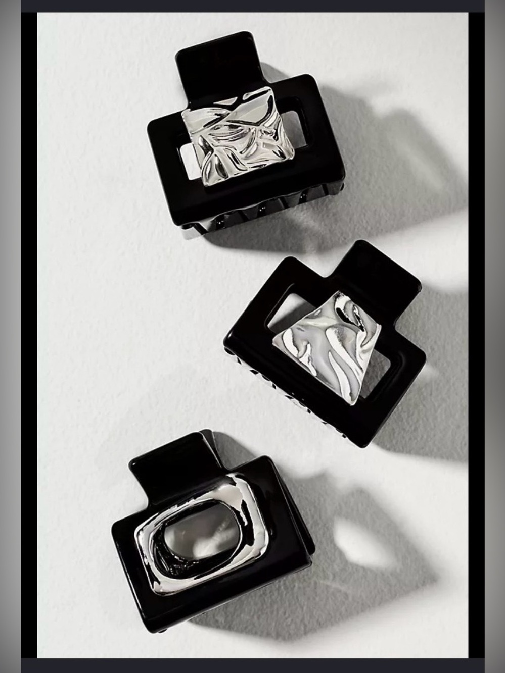 Anthropologie Black and Silver Geometric Hair Claw Clip - 2.25” - New
